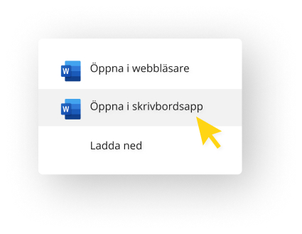 Arbeta i office - Öppna i skrivbordsapp