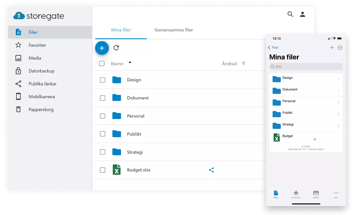 Overview image of Storegate web interface