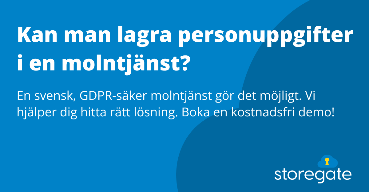 Blå ruta med frågan "Kan man lagra personuppgifter i en molntjänst"