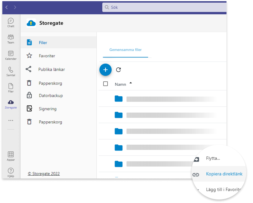 Dela direktlänk i app för Microsoft Teams